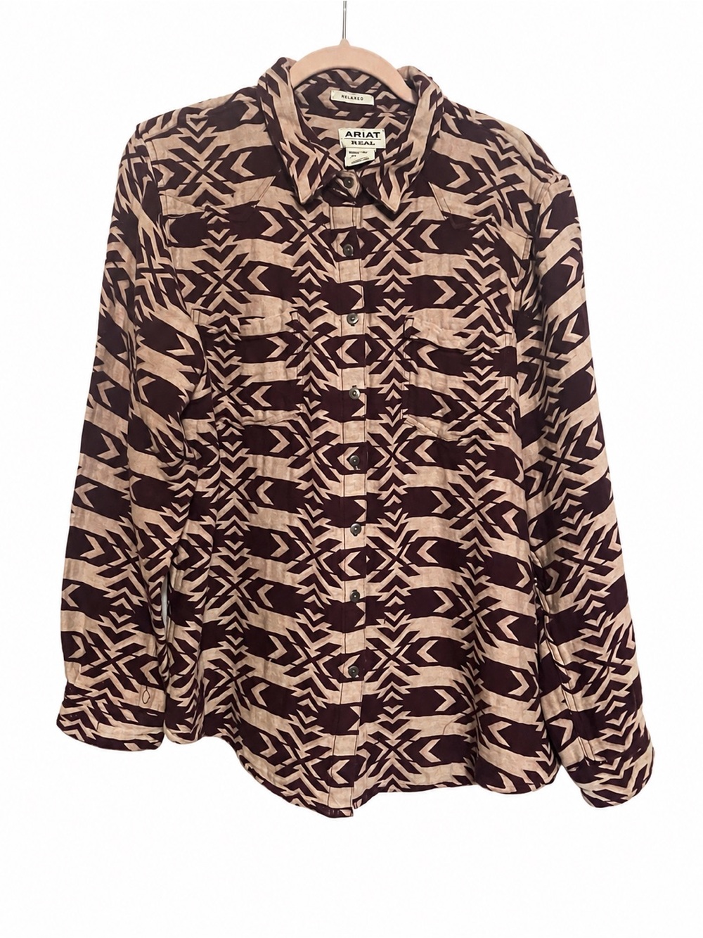 Ariat Western Shirt Womens Burgundy Aztec Southwest Geometric Blouse Sz XL
